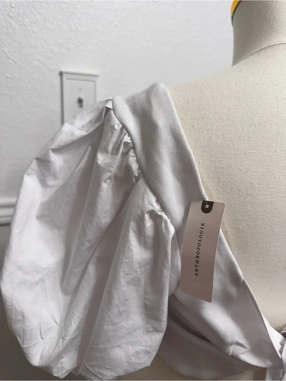 Anthropologie White Square Neck Puff Sleeve Top
